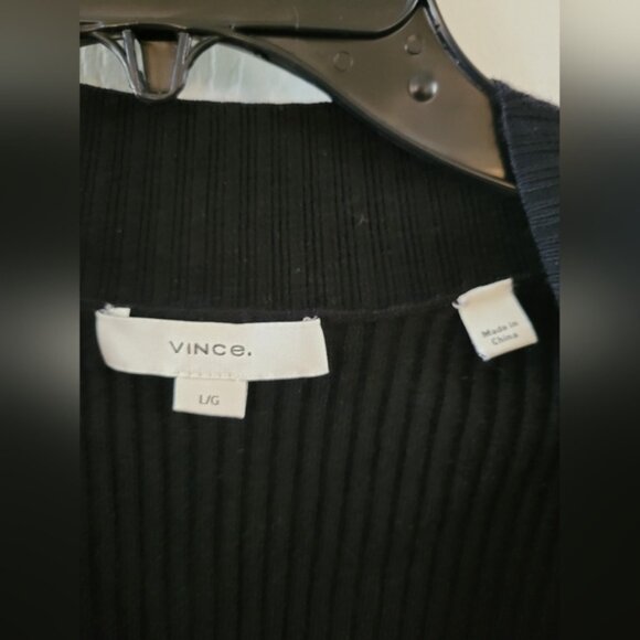VINCE Wool Blend Ribbed Cropped V-Neck Cardigan Sweater Black Size Large - Picture 5 of 8